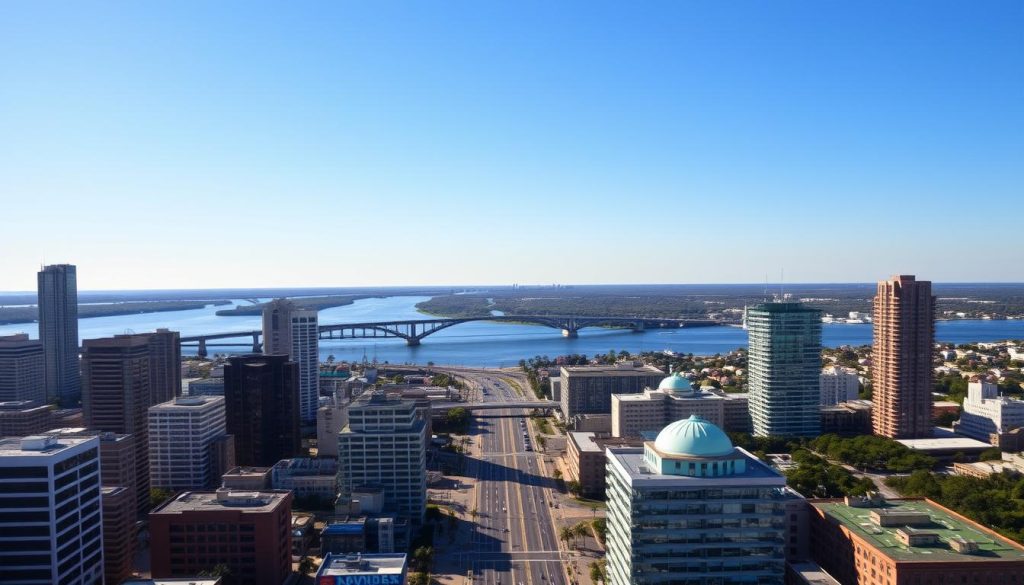 Arial view of Jax on a sunny day